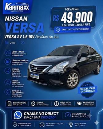 NISSAN VERSA 1.6 16V FLEXSTART SV 4P XTRONIC NISSAN VERSA 1.6 16V FLEXSTART SV 4P XTRONIC